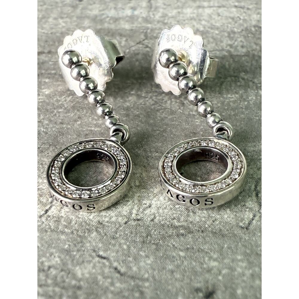 LAGOS Caviar Sterling Silver Diamond Spark Drop Circle Earrings